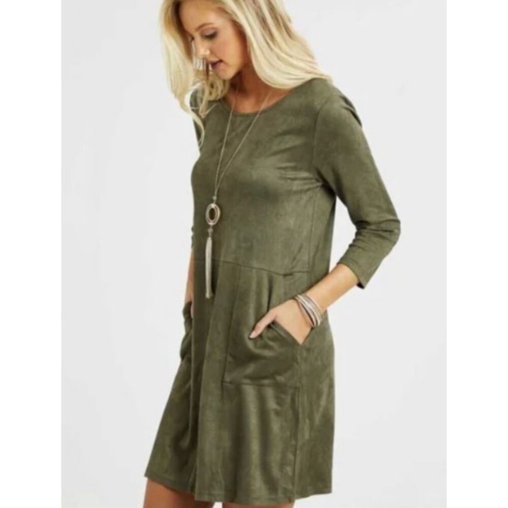 ALTAR'D STATE Olive Green Vegan Suede Shift Dress, Sz S